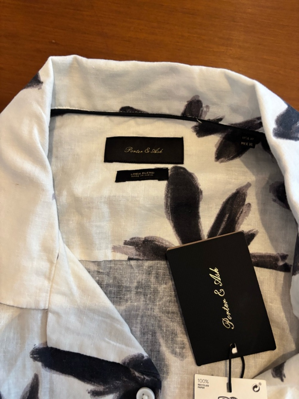 Parker & Ash Men’s White Linen Blend Floral Button-Down Shirt